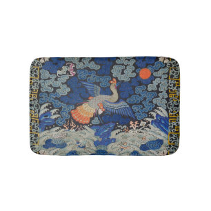 Bird Blue Chinese Embroidery Vintage Badrumsmatta