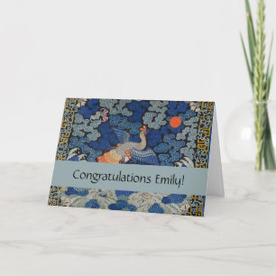 Bird Blue Chinese Embroidery Vintage Kort