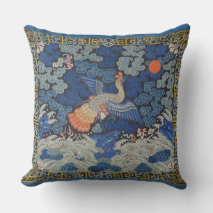 Bird Blue Chinese Embroidery Vintage Kudde