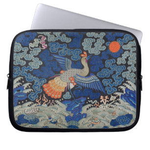 Bird Blue Chinese Embroidery Vintage Laptop Fodral