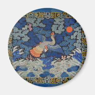 Bird Blue Chinese Embroidery Vintage Magnet