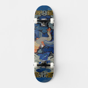 Bird Blue Chinese Embroidery Vintage Mini Skateboard Bräda 18,5 Cm
