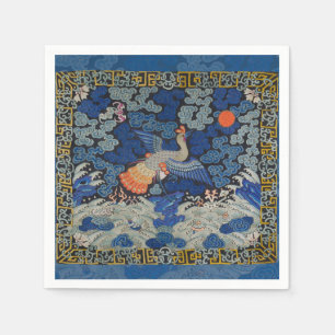 Bird Blue Chinese Embroidery Vintage Pappersservett