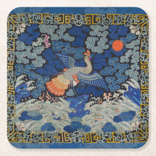 Bird Blue Chinese Embroidery Vintage Underlägg Papper Kvadrat