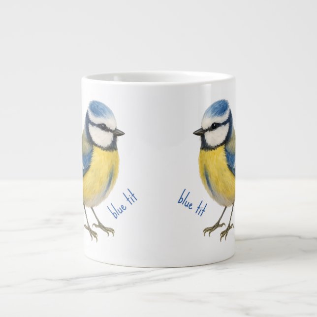 Bird Blue Tit Mug, Watercolour Garden Bird Art Jumbo Mugg (Framsidan)