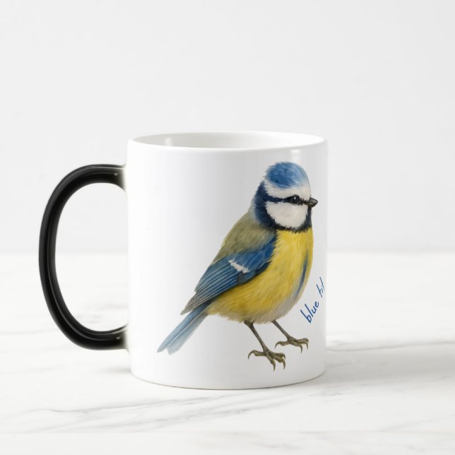 Bird Blue Tit Mug, Watercolour Garden Bird Art Magisk Mugg (Vänster)