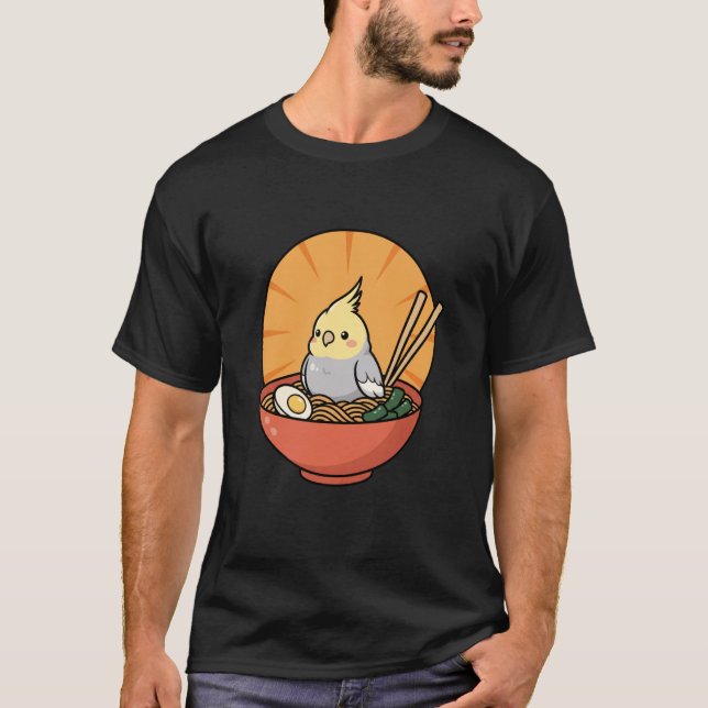 Bird Cockatiel Ramen Cute Cartoon Kawaii T Shirt (Framsida)