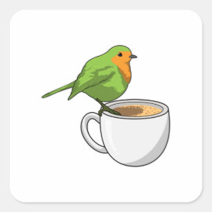 Bird Coffee Kopp Fyrkantigt Klistermärke