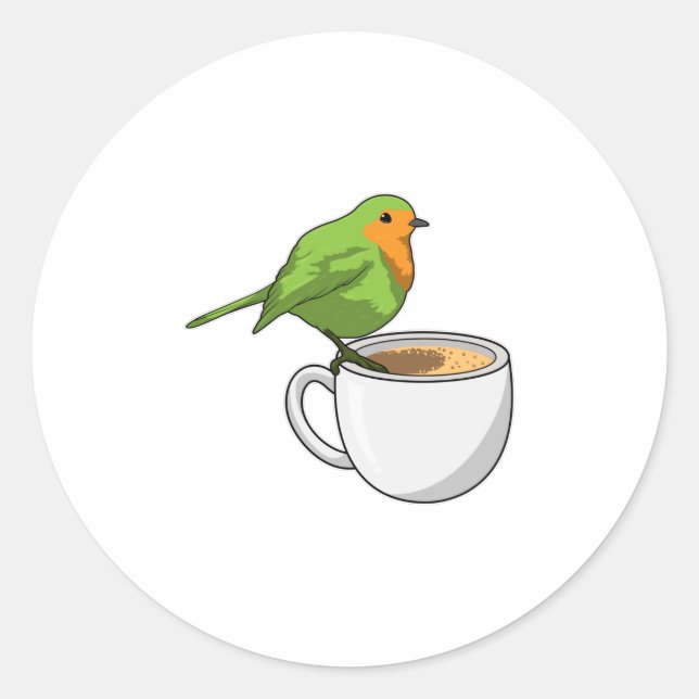 Bird Coffee Kopp Runt Klistermärke (Framsida)