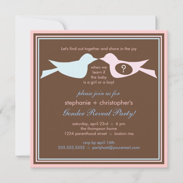 Bird Couple Baby Gender Reveal Party Inbjudningar (Framsida)