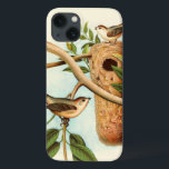 Bird Couple på en bo Perched på Gren<br><div class="desc">Den här dekorativa konsten skriver ut visningar ett fågelpar som sätter upp sitt bo. Bilden ger en känsla av tillsammans och harmoni medan den mjuka pastellens grönt,  beige och brunt färg skapar en behaglig lugnande känsla. Välj den här designen för alla roliga produkter för hemdekaler.</div>