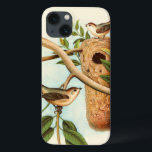 Bird Couple på en bo Perched på Gren<br><div class="desc">Den här dekorativa konsten skriver ut visningar ett fågelpar som sätter upp sitt bo. Bilden ger en känsla av tillsammans och harmoni medan den mjuka pastellens grönt, beige och brunt färg skapar en behaglig lugnande känsla. Välj den här designen för alla roliga produkter för hemdekaler.</div>