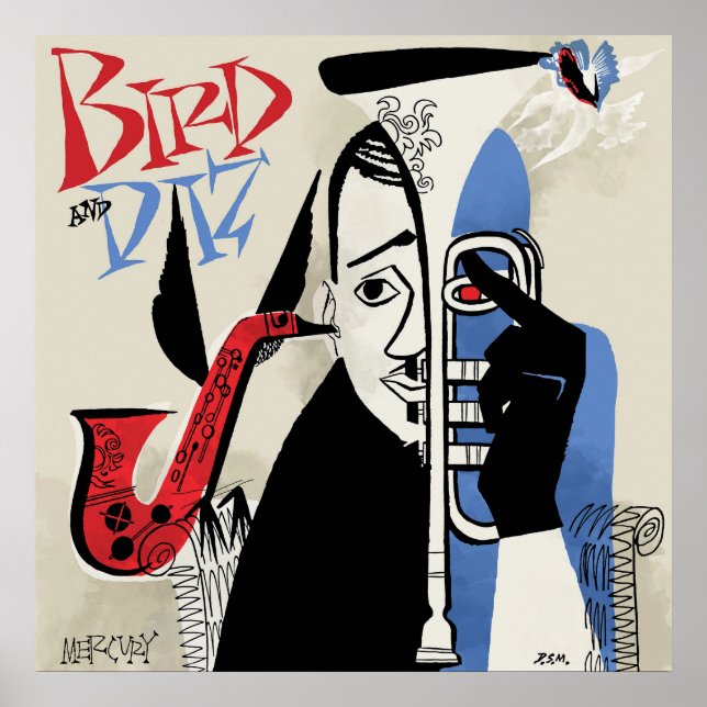 Bird & Diz Vintage Jazz Illustration Poster (Framsidan)