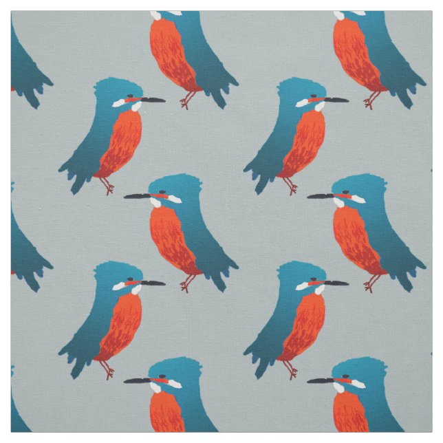 Bird Fabric: Teal Blue & Scarlet Kingfish Tyg (Prov)