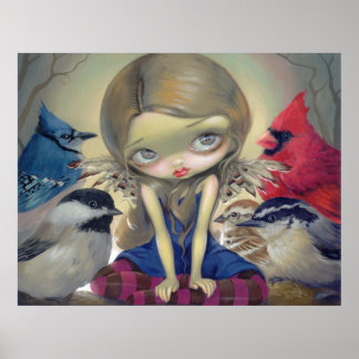 Bird Fairy - Backyard Birds ART PRINT big ögon Poster