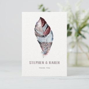 Bird Feather Elegant bröllop Watercolor Tack Kort