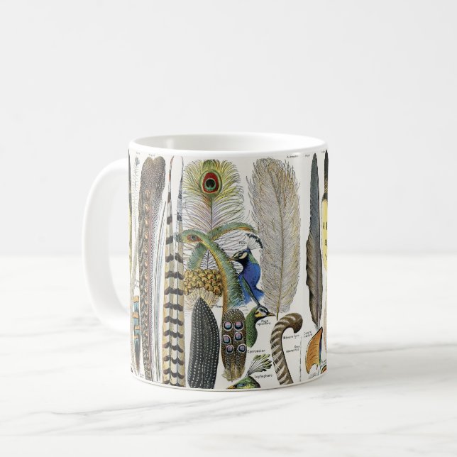 Bird Feather Wildlife Antique Feathers Art Nouveau Kaffemugg (Framsida vänster)