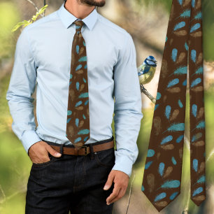 Bird Feathers Brown Patterned Neck Tie Slips