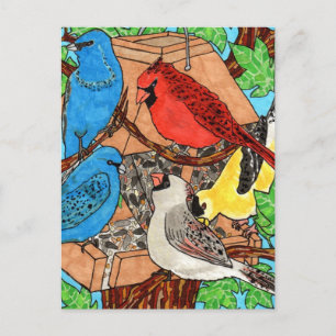 Bird Feeder Gathering Vykort