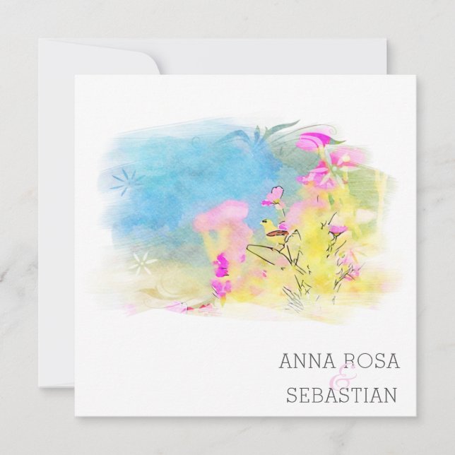 *~* Bird Flower Artsy AR12 QR PHOTO OSA Bröllop Inbjudningar (Framsida)