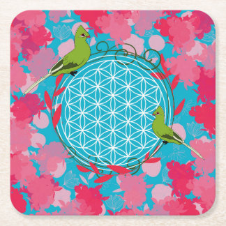 bird, flower of life,pink, flower, natural,sacred  underlägg papper kvadrat
