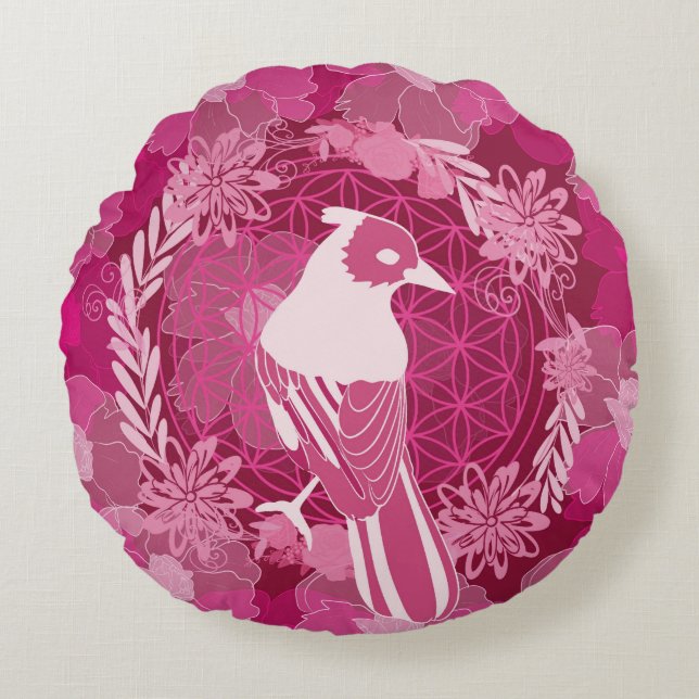 Bird flower of life rund kudde (Framsidan)