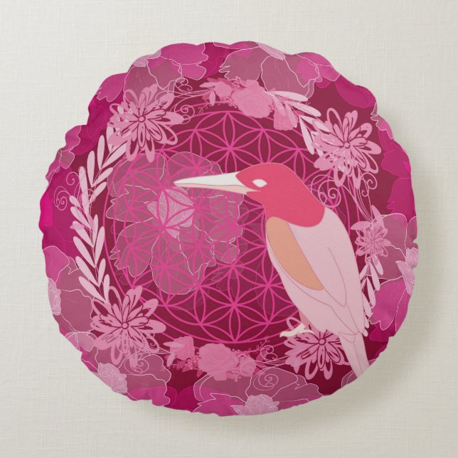 Bird flower of life rund kudde (Framsidan)