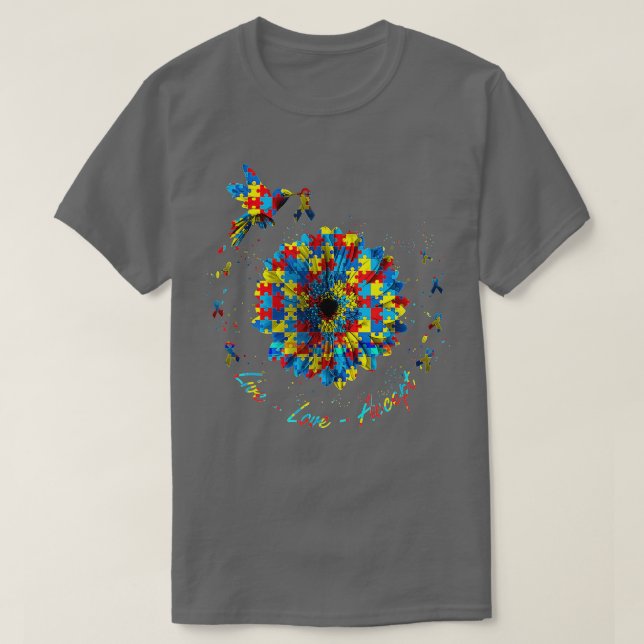 Bird Flower Ribbon Puzzle Live Kärlek Autism Aware T Shirt (Design framsida)