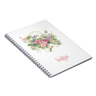 Bird Flower Ro Watercolor Anteckningsbok