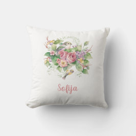 Bird Flower Ro Watercolor Kudde