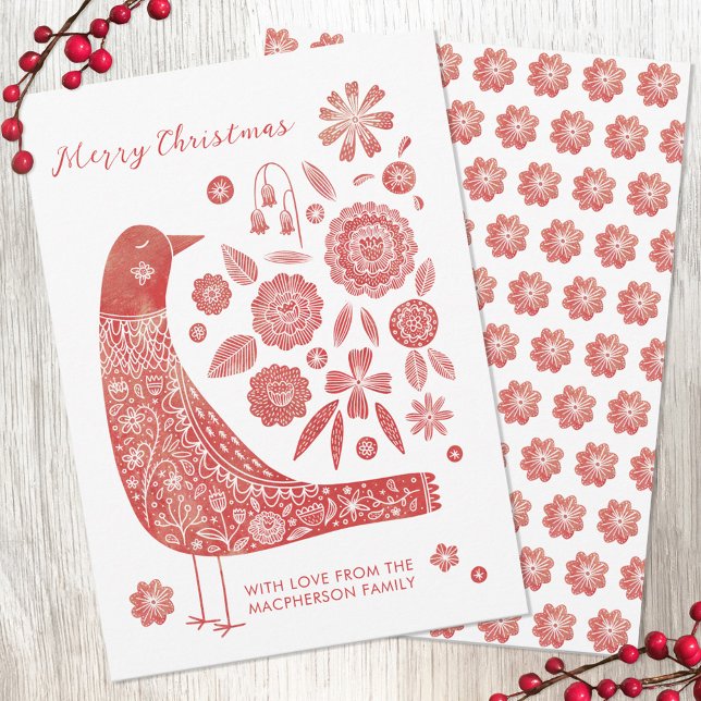 Bird Folk Art jul jul Anteckningskort (Skapare uppladdad)