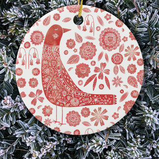 Bird Folk Art Julgransprydnad Keramik