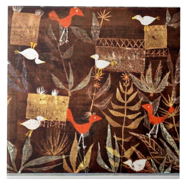 Bird Garden, färglös abstrakt konst av Paul Klee, Kakelplatta (Framsidan)