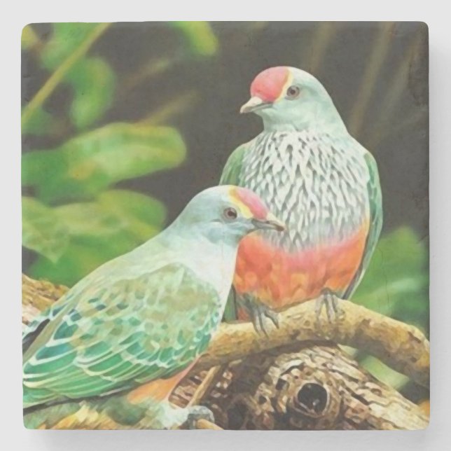 Bird green _coaster posavasos de piedra underlägg sten (Framsidan)