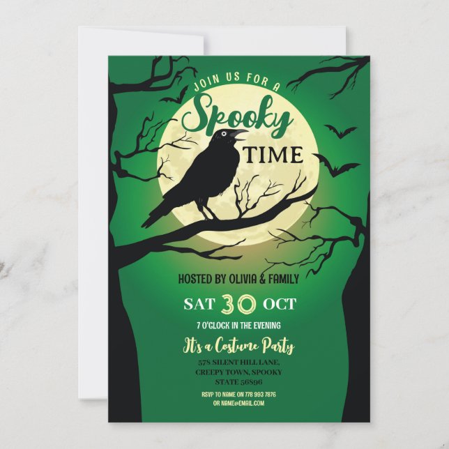 Bird Halloween Kråka Spooky Haunted Party Inbjudningar (Framsida)