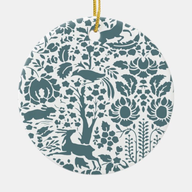 Bird, Hjort, träd folk mönster Julgransprydnad Keramik (Framsidan)