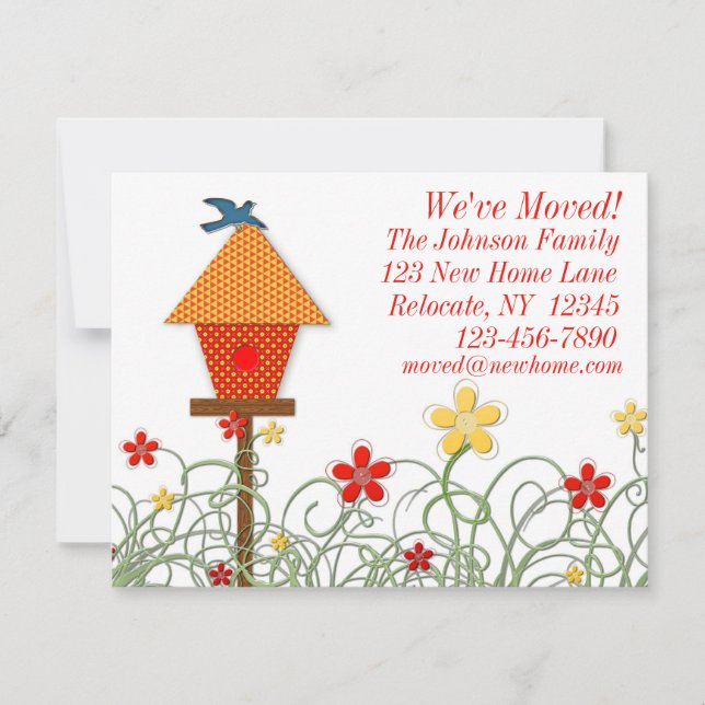 Bird House Flytta Announcement Meddelande (Framsida)