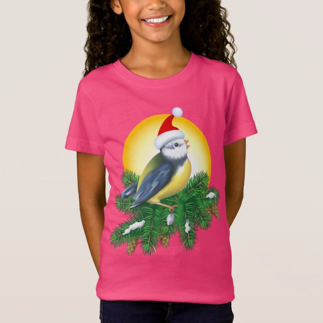 Bird i Santa Hat T Shirt (Framsida)