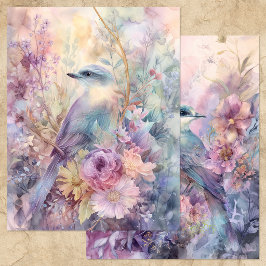 BIRD IN SPRING FLORAL GARDEN SCRAPBOOK PAPER