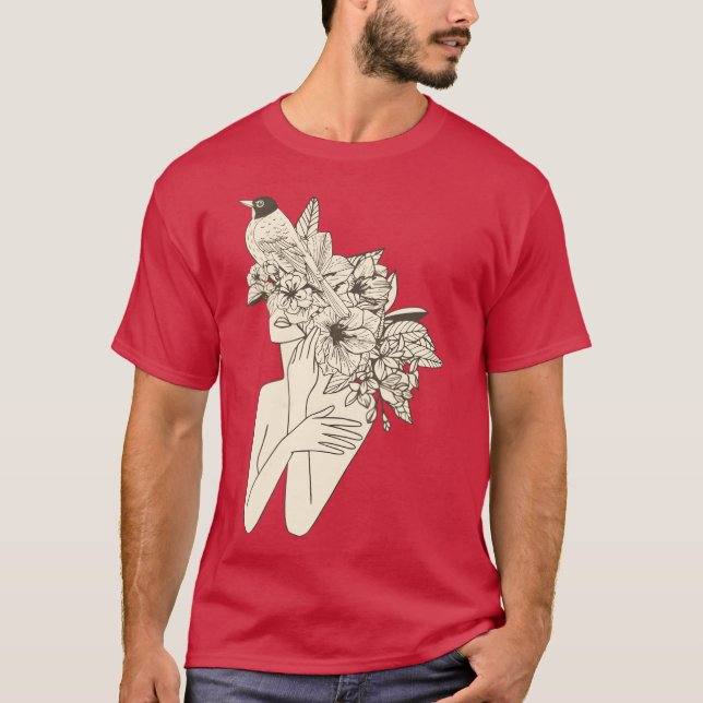 Bird in Wreathe retro T Shirt (Framsida)