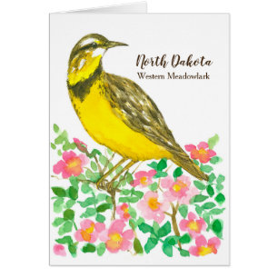 Bird Meadowlark Vild Ro Watercolor Blank Hälsningskort