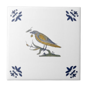 Bird med Berry White Delft Repro c. 1650-panel Kakelplatta