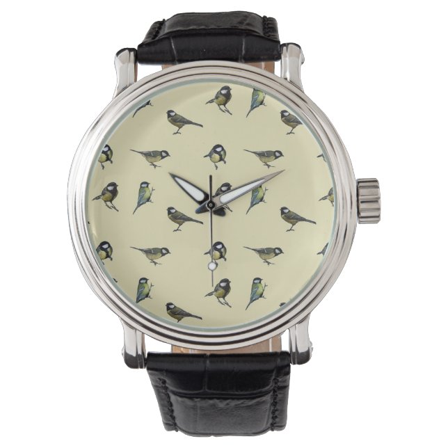 Bird Mönster Beige Mönster Armbandsur (Framsida)