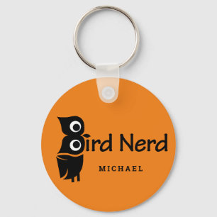Bird Nerd och Uggla Personlig Namn Orange Nyckelring