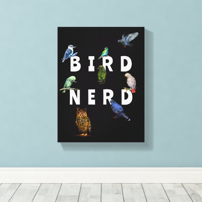 BIRD NERD, parroter, uggla, duvor, kookaburra Canvastryck (Insitu (trägolv))