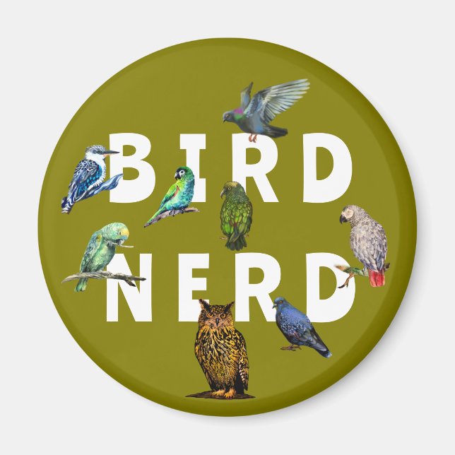 BIRD NERD, parroter, uggla, duvor, kookaburra Magnet (Framsidan)
