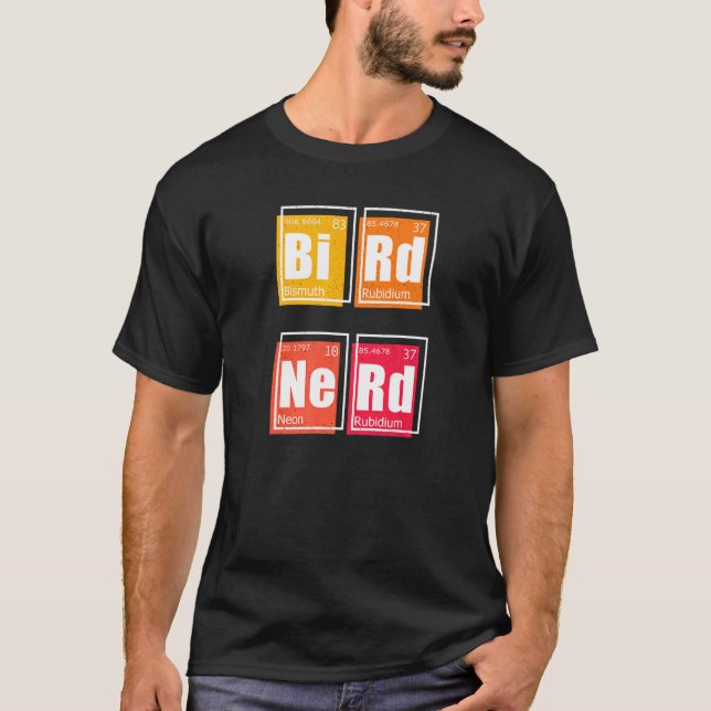 BIRD NERD Periodic Bord of Inslag Birding Watch T Shirt (Framsida)