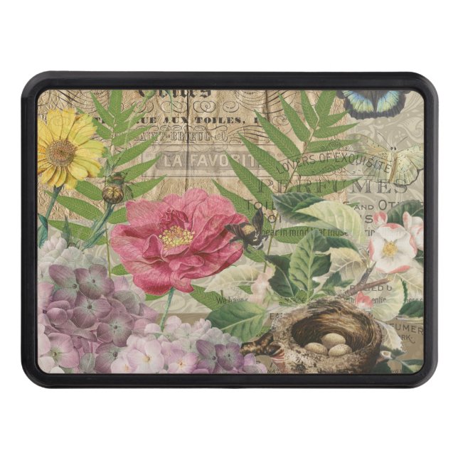 Bird Nest Blommigt Garden Flower Butterfly Art Dragkroksskydd (Framsidan)