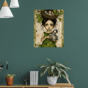 Bird Nest Doll Collage Poster