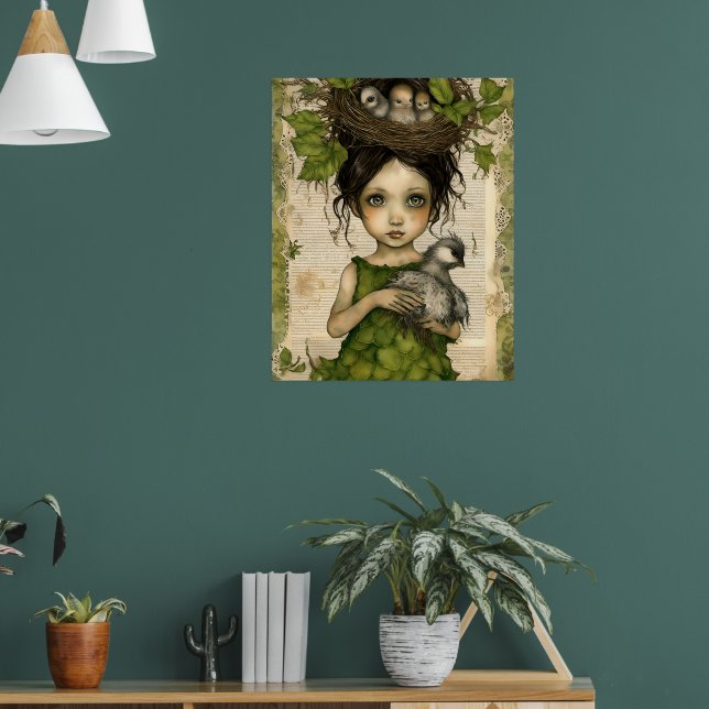 Bird Nest Doll Collage Poster (Vardagsrum 1)